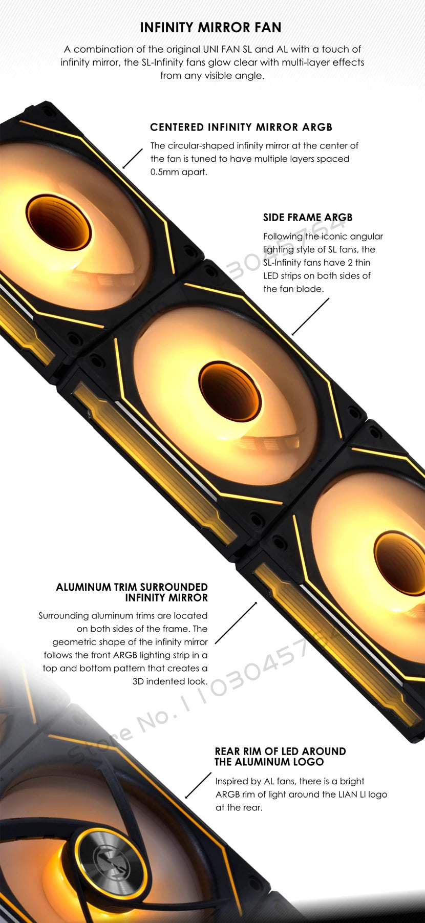 Lian Li Uni Fan SL-INF 120 Infinity Mirror Case Radiator Fan Cableless Gen.3th 12cm Watercooler Forward/ Reversed Blade