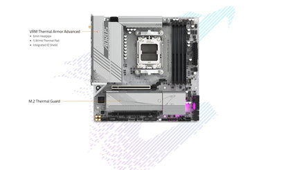 GIGABYTE New B650M AORUS ELITE AX ICE Micro-ATX AMD B650 DDR5 192GB DDR5 8000 (OC) MHz M.2 Wi-Fi 6E Socket AM5 Motherboard