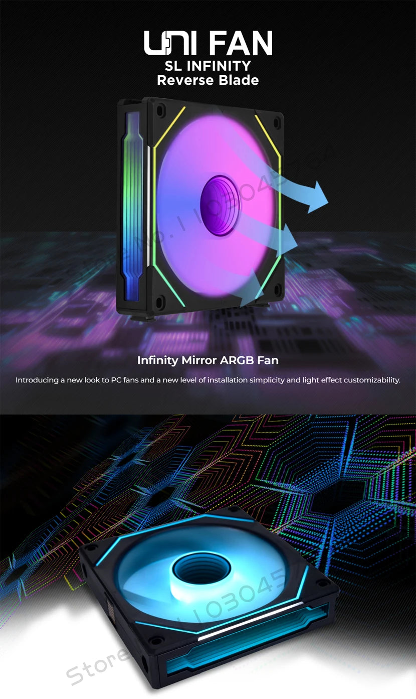 Lian Li Uni Fan SL-INF 120 Infinity Mirror Case Radiator Fan Cableless Gen.3th 12cm Watercooler Forward/ Reversed Blade