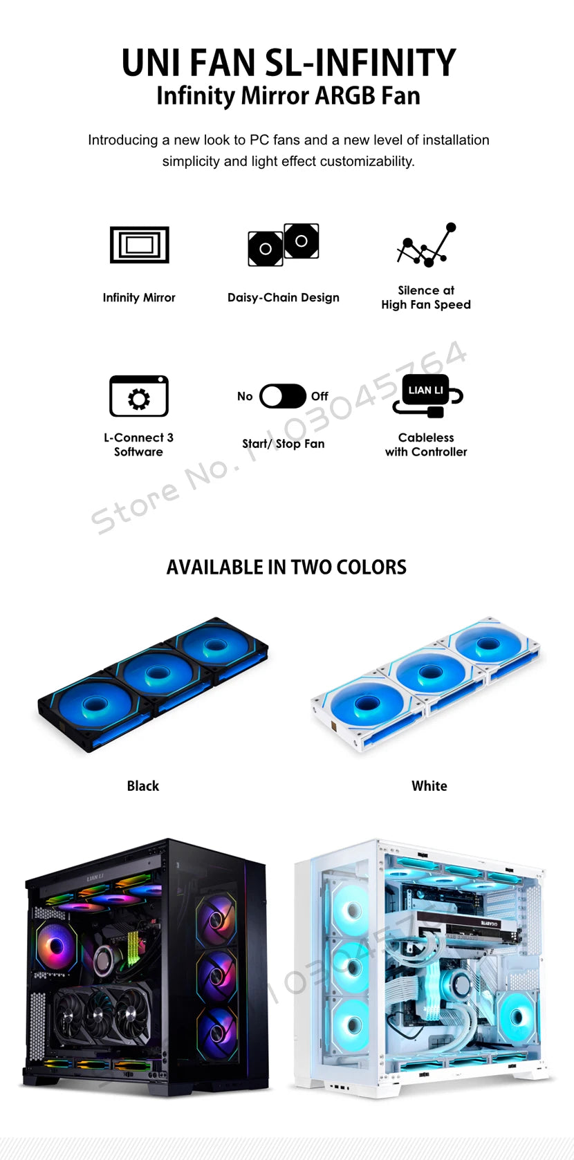 Lian Li Uni Fan SL-INF 120 Infinity Mirror Case Radiator Fan Cableless Gen.3th 12cm Watercooler Forward/ Reversed Blade