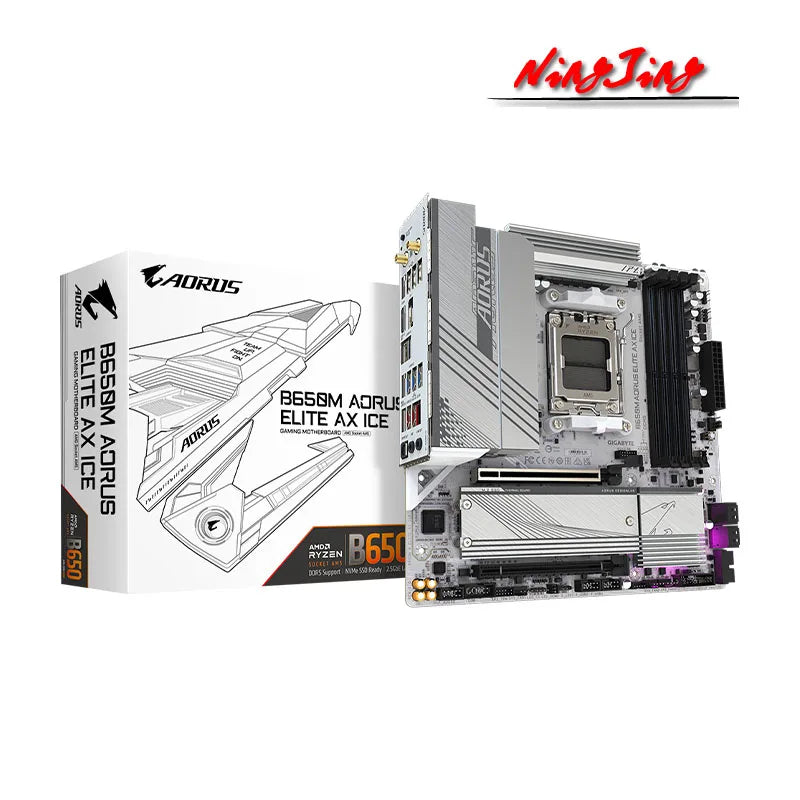 GIGABYTE New B650M AORUS ELITE AX ICE Micro-ATX AMD B650 DDR5 192GB DDR5 8000 (OC) MHz M.2 Wi-Fi 6E Socket AM5 Motherboard